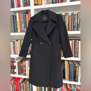 Club Monaco Daylina Double Breasted Black Long Knee Length Coat XS